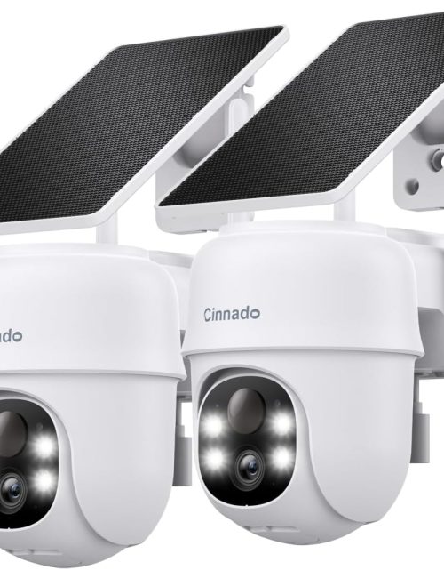 2K Cameras for Home Security-2.4G WiFi Outdoor Camera Wireless Solar/Battery Powered with solar panel, 360° Viewing, AI Human Detection, Color Night Vision, with SD Storage, Works with Alexa(2 Pack)