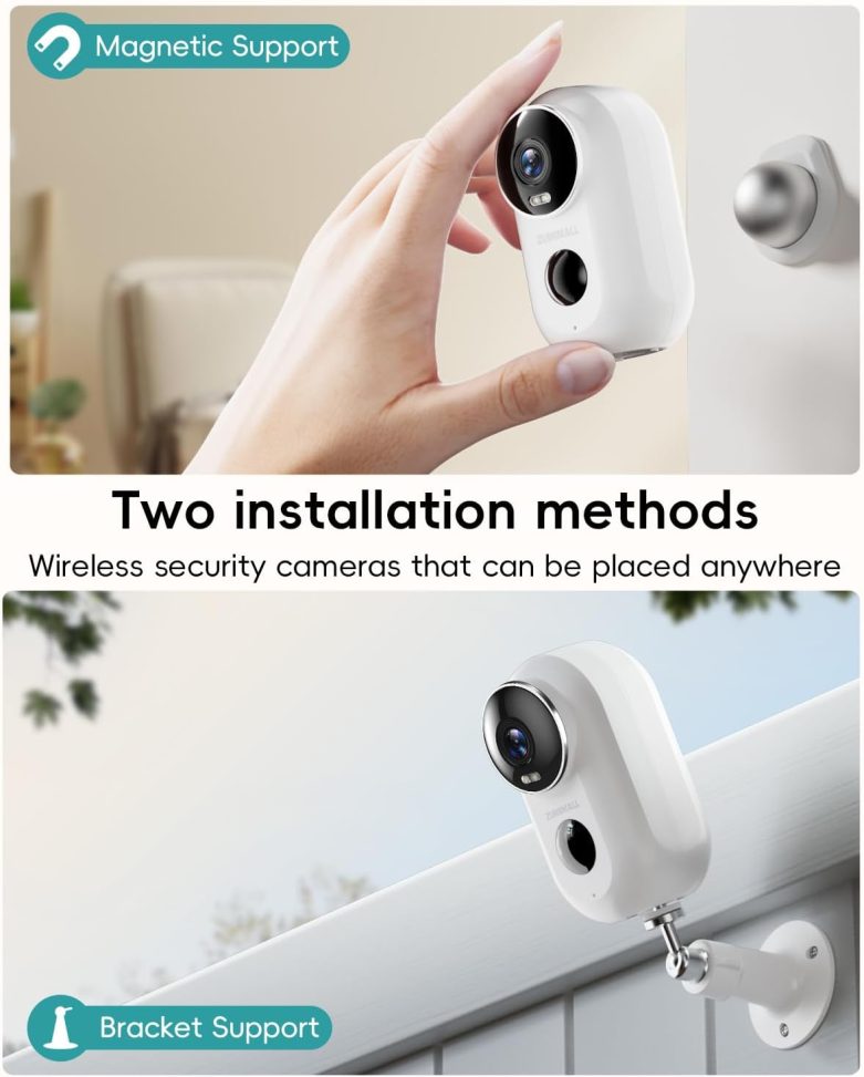 ZUMIMALL Security Cameras Wireless Outdoor with Magnetic Mount, 2K Outdoor Camera Wireless Battery Powered, 2.4G WiFi Cameras for Home Security Indoor,3MP Color Night Vision/Siren/PIR/AI/Cloud/Alexa - Image 2